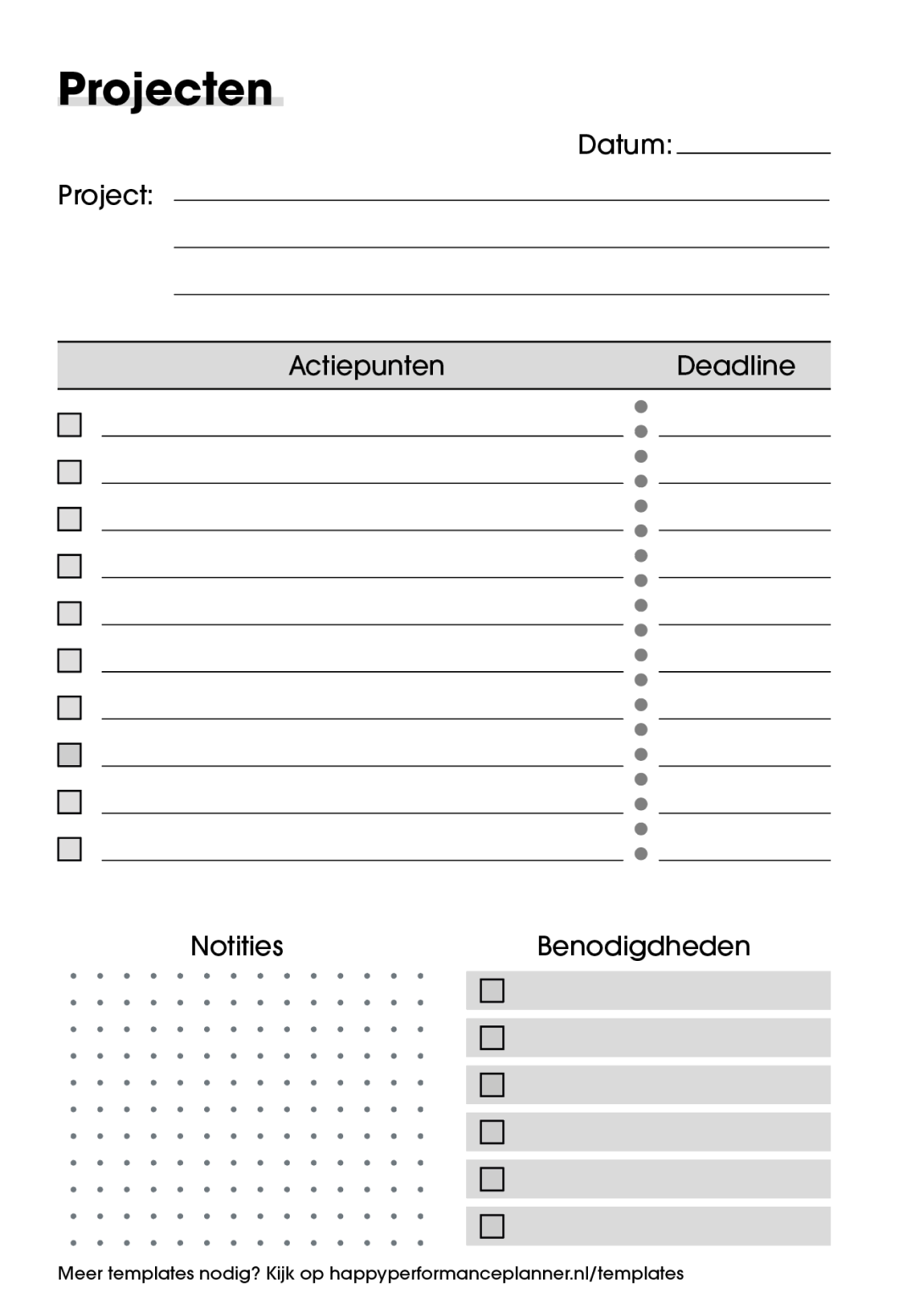 Happy Performance Planner Projecten